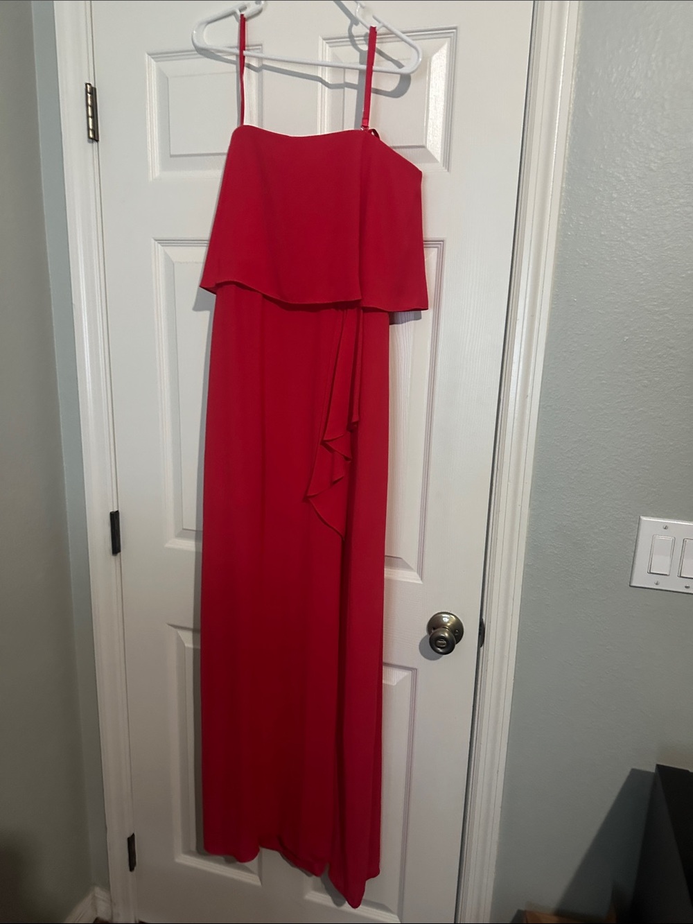 BCBGMaxAzria Red Strapless Ruffle Maxi Dress